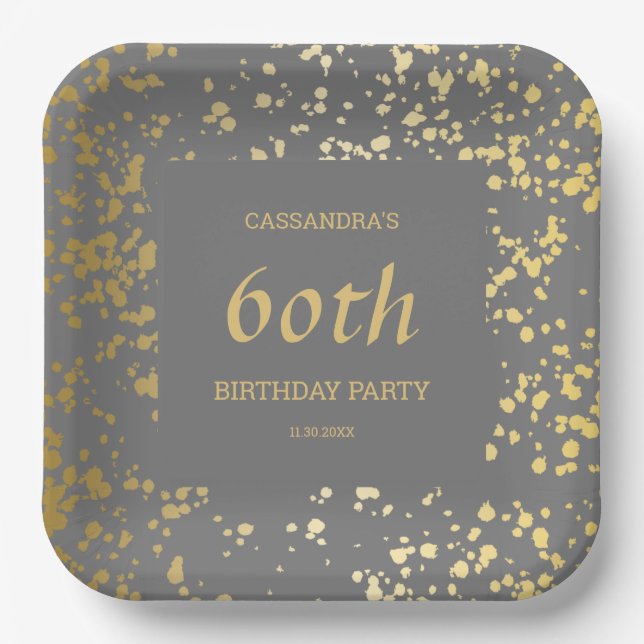Classy Egypt Gold Sprinkles Grey Birthday Paper Plate (Front)