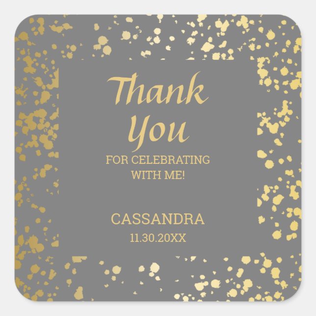 Classy Egypt Gold Sprinkles Grey Thank You Square Sticker (Front)