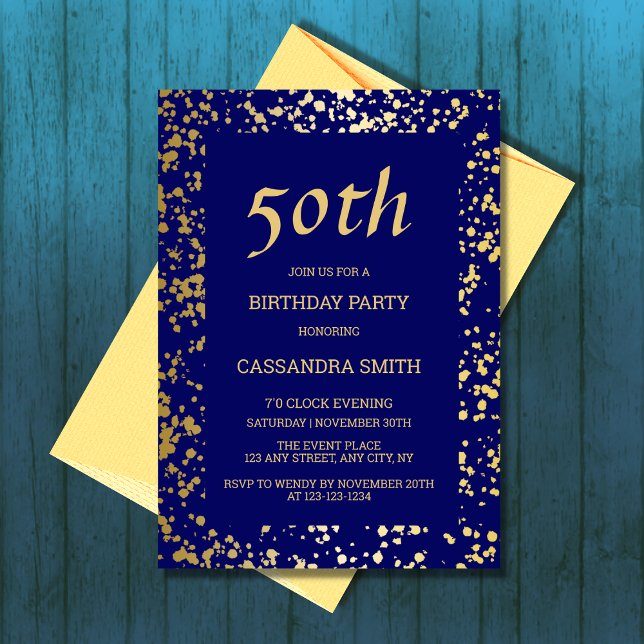 Classy Egypt Gold Sprinkles Navy Blue Birthday Invitation (Creator Uploaded)