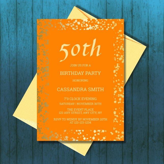 Classy Egypt Gold Sprinkles Orange Birthday Invitation (Creator Uploaded)