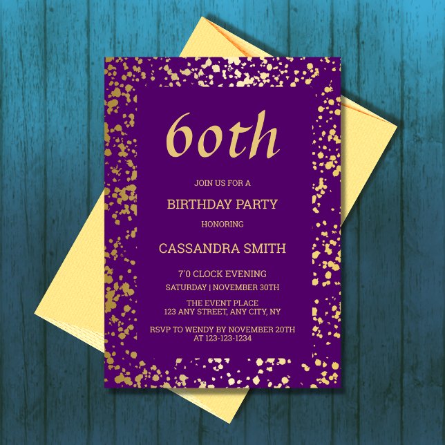 Classy Egypt Gold Sprinkles Purple Birthday Invitation (Creator Uploaded)