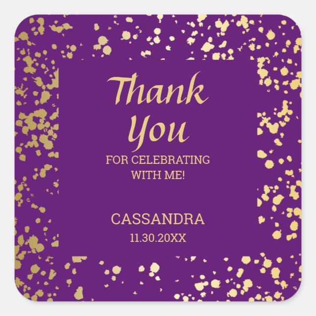 Classy Egypt Gold Sprinkles Purple Thank You Square Sticker (Front)