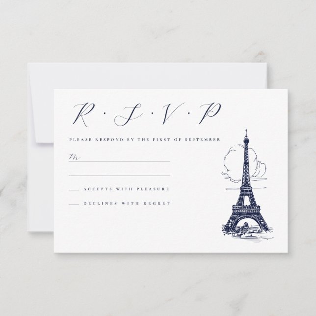 Classy Eiffel Tower France Illustration Wedding RSVP Card (Front)