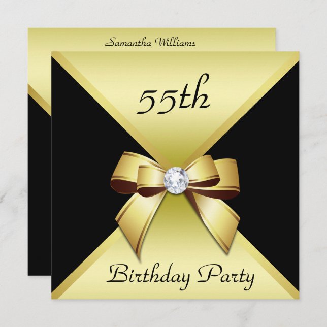 Classy Elegance Gold & Black 55th Birthday Party Invitation (Front/Back)