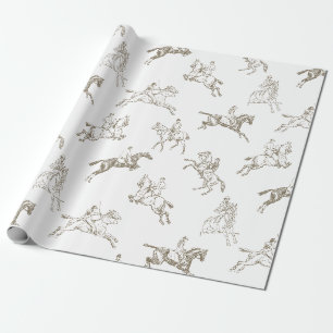Classy Elegant Beige Horse Riding Country Toile Wrapping Paper