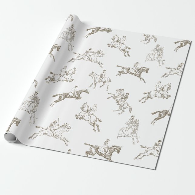 Classy Elegant Beige Horse Riding Country Toile  Wrapping Paper (Unrolled)