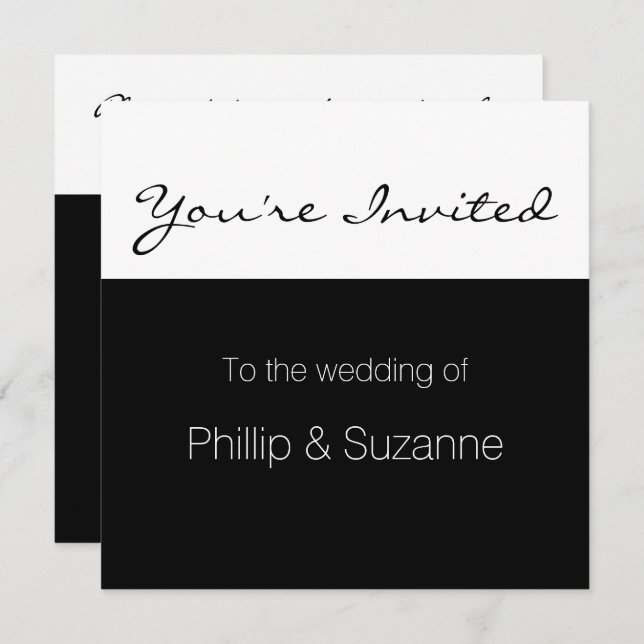 Classy Elegant Black and White Minimal Wedding Inv Invitation (Front/Back)