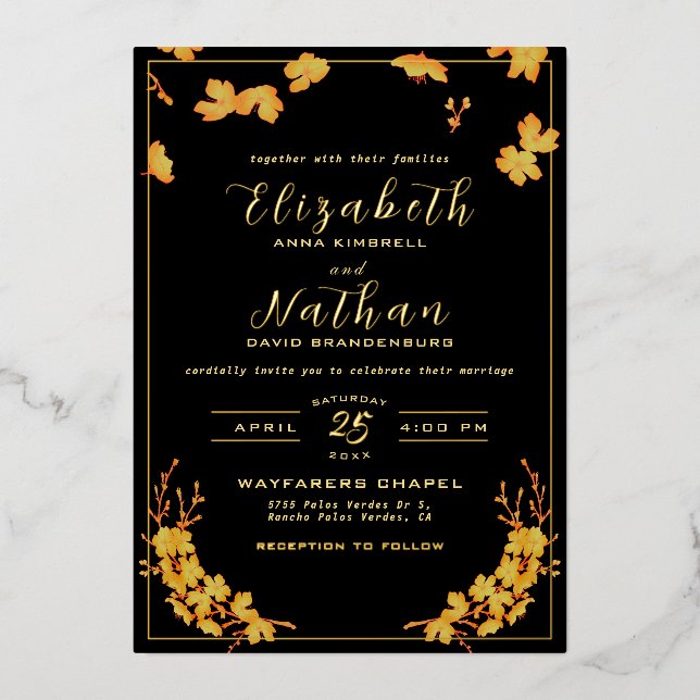 Classy Elegant Black Gold Floral Wedding (Front)