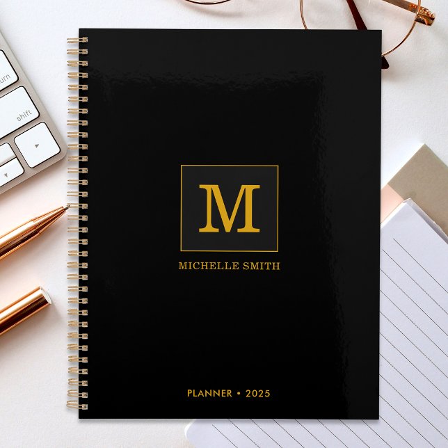 Classy Elegant Black Gold Monogram Name Planner (Creator Uploaded)