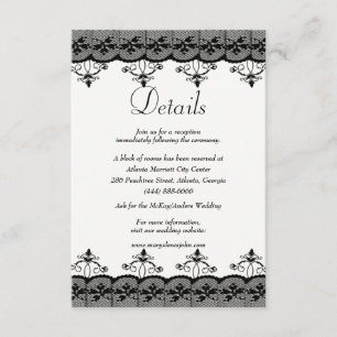 Classy Elegant Black Lace Wedding Details Enclosure Card