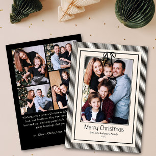 Classy Elegant Black Stripes Christmas 5 Photo Holiday Card
