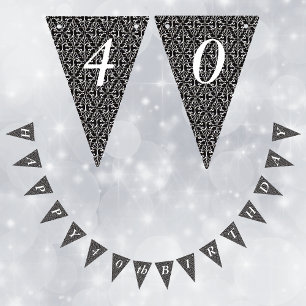 Classy Elegant Black White Birthday Damask Bunting