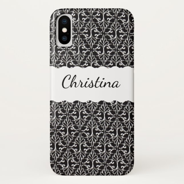 Classy Elegant Black White Damask Fancy Scrolls Case-Mate iPhone Case (Back)