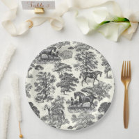 Classy Elegant Black White Horses Country Toile