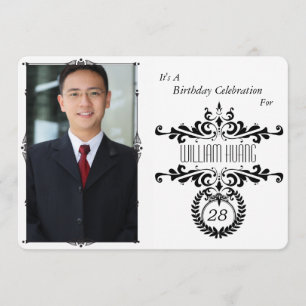 Classy Elegant Black/White Photo Birthday Invite