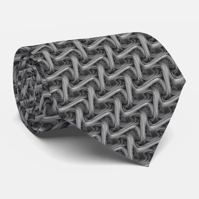 Classy Elegant Black White Silver Grey Pattern Tie (Rolled)