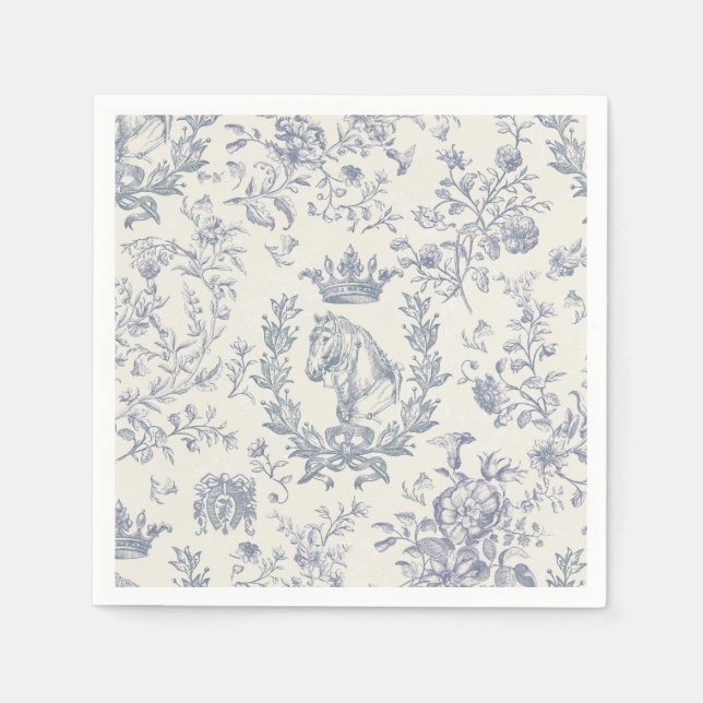 Classy Elegant Blue Beige Equestrian Toile Napkins (Front)