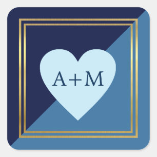 classy elegant blue love heart wedding  square sticker