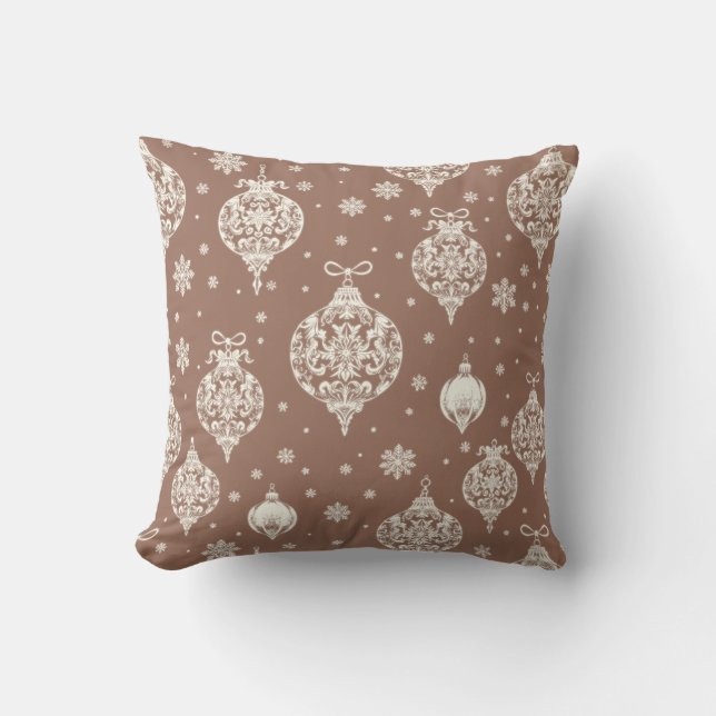Classy Elegant Brown White Christmas Ornaments Cushion (Front)