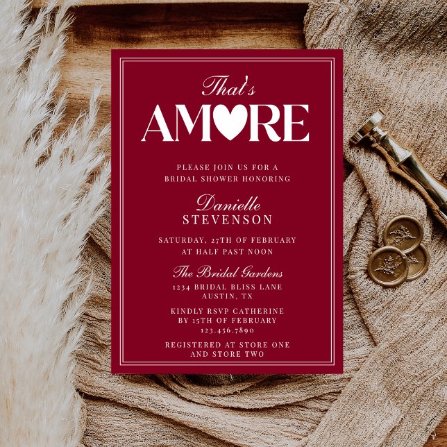 Classy Elegant Burgundy That's Amore Bridal Shower Invitation (Creator Uploaded)
