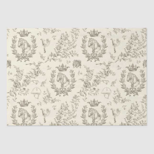 Classy Elegant Chic Beige Cream Equestrian Toile Tissue Paper (Front)