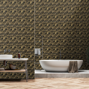Classy Elegant Chic Black and Gold Floral Pattern Wallpaper