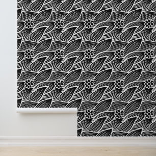 Classy Elegant Chic Black and White Floral Pattern Wallpaper