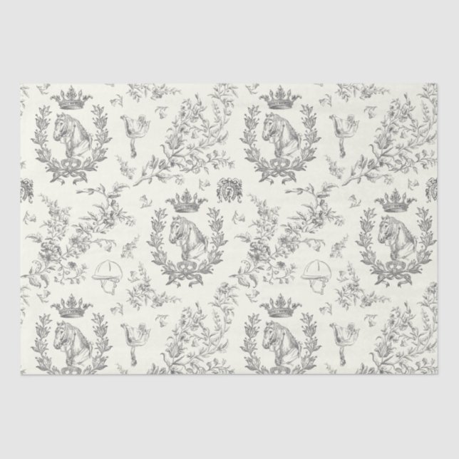 Classy Elegant Chic Black White Equestrian Toile Tissue Paper (Front)