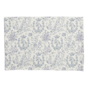 Classy Elegant Chic Blue Beige Equestrian Toile Pillowcase