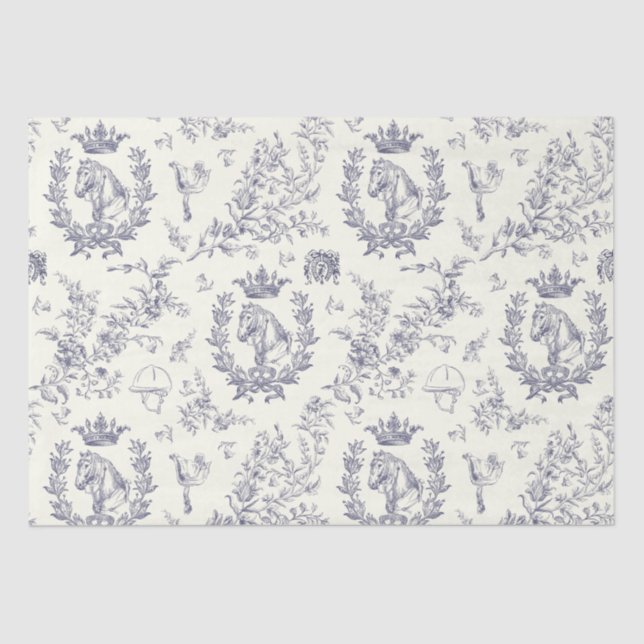 Classy Elegant Chic Blue Equestrian Toile Tissue Paper (Front)