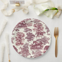 Classy Elegant Chic Burgundy Horses Country Toile