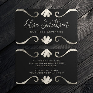 Classy Elegant Chic Luxury Feminine Black & Silver Business Card