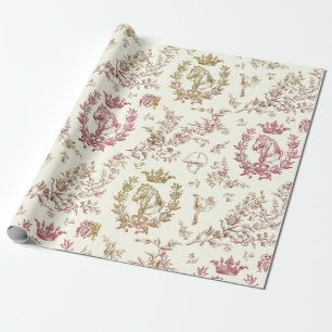 Classy Elegant Chic Pink Gold Equestrian Toile Wrapping Paper