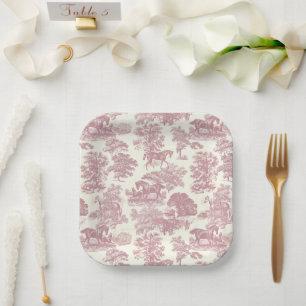 Classy Elegant Chic Pink Horses Country Toile Paper Plate