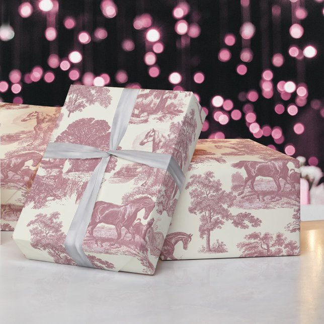 Classy Elegant Chic Pink Horses Country Toile Wrapping Paper (Creator Uploaded)