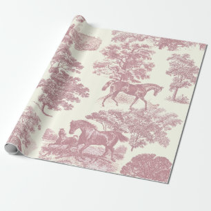 Classy Elegant Chic Pink Horses Country Toile Wrapping Paper