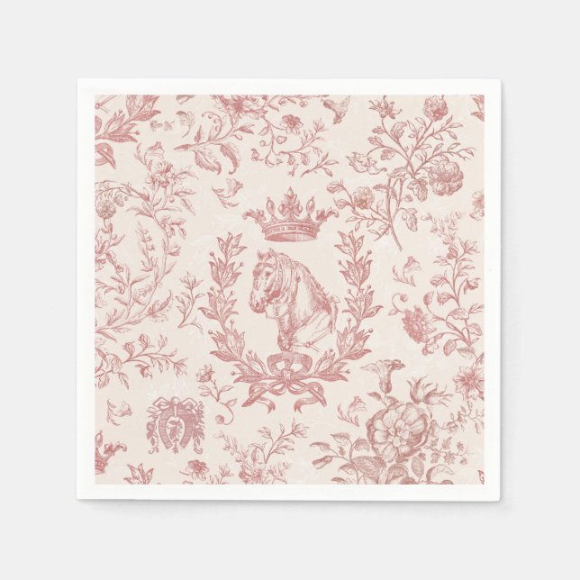 Classy Elegant Chic Rose Beige Equestrian Toile Napkin (Front)