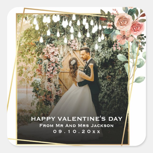 Classy Elegant Couple Photo Simple Love Quote Text Square Sticker (Front)
