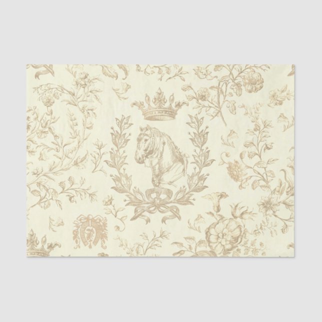 Classy Elegant Cream Beige Equestrian Floral Toile Tissue Paper (Front)