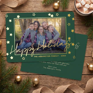 Classy Elegant Family Photo On Gold Foil Holiday Card