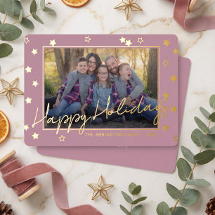 Classy Elegant Family Photo On Gold Foil Holiday Card
