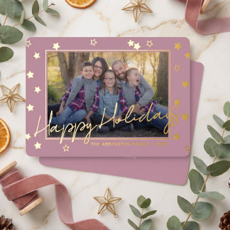 Classy Elegant Family Photo On Gold Foil Holiday Card