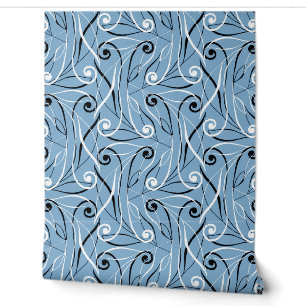 Classy Elegant Foliage & Swirls Pattern Dusty Blue Wallpaper