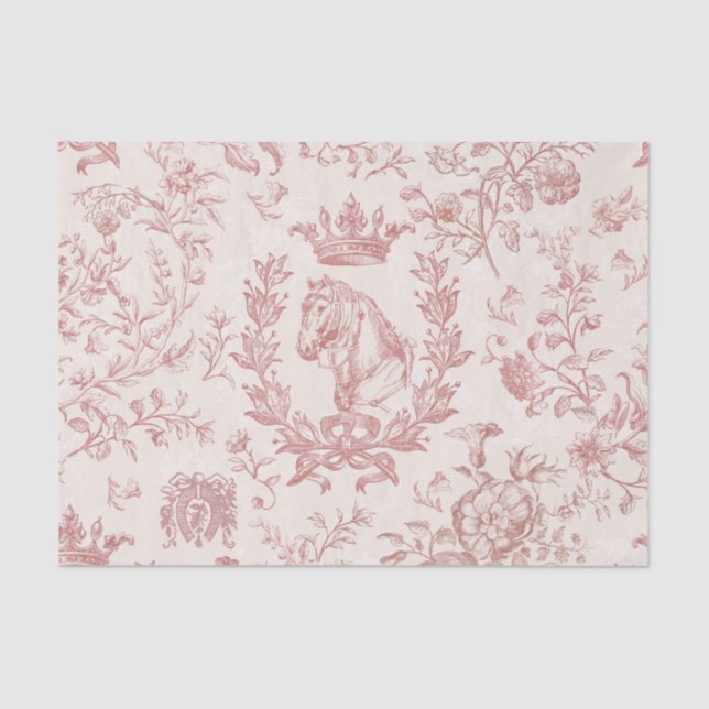 Classy Elegant French Red Equestrian Floral Toile Tissue Paper (Front)