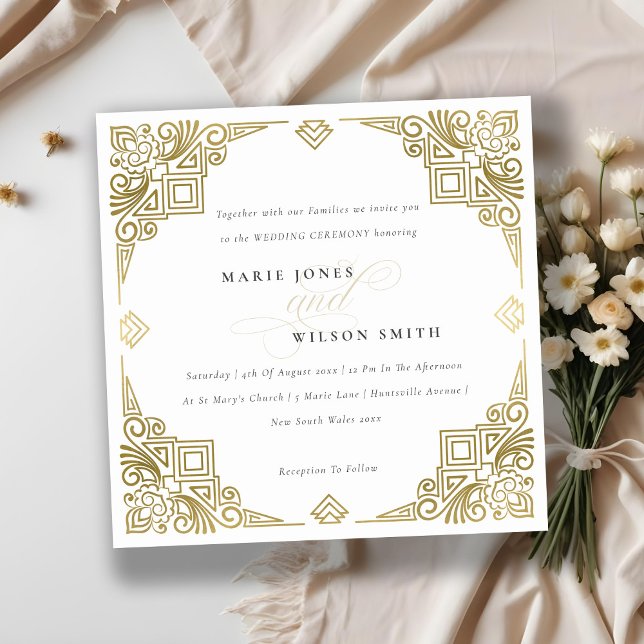 Classy Elegant Glam Gold Art Deco Ornate Wedding Invitation (Creator Uploaded)