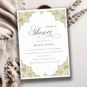 Classy Elegant Gold Art Deco Ornate Bridal Shower Invitation