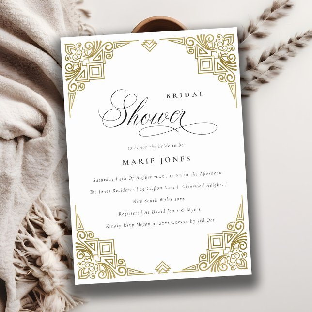 Classy Elegant Gold Art Deco Ornate Bridal Shower Invitation (Creator Uploaded)