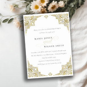 Classy Elegant Gold Art Deco Ornate Engagement Invitation