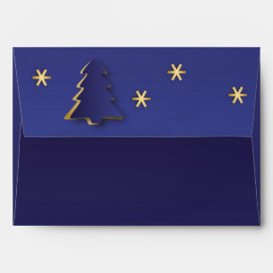 Classy Elegant Gold Blue Christmas Tree Envelope