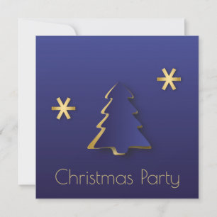 Classy Elegant Gold Blue Christmas Tree Invitation